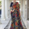 Navy Blue Georgette Printed Saree