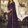 Navy Blue Georgette Printed Saree