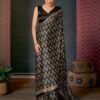 Black Satin Printed Saree