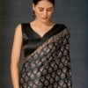 Black Satin Printed Saree - Image 4