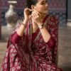 Maroon Satin Printed Saree - Image 3