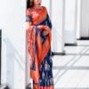 Rust Silk Printed Saree - Image 3