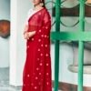 Red Georgette Embroidery Saree - Image 2