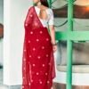 Red Georgette Embroidery Saree - Image 3