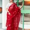 Red Georgette Embroidery Saree - Image 4