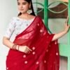 Red Georgette Embroidery Saree - Image 5