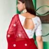 Red Georgette Embroidery Saree - Image 8