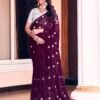 Deep Purple Georgette Embroidery Saree