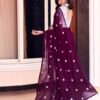 Deep Purple Georgette Embroidery Saree - Image 2