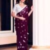 Deep Purple Georgette Embroidery Saree - Image 6