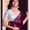 Deep Purple Georgette Embroidery Saree - Image 5