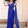 Dark Blue Georgette Printed Saree - Image 6