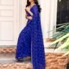 Dark Blue Georgette Printed Saree - Image 4