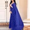 Dark Blue Georgette Printed Saree - Image 9