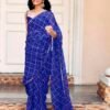 Dark Blue Georgette Printed Saree