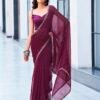 Wine Georgette Printed Saree - Image 7