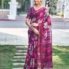 Dark Purple Cotton Printed Saree - Image 2