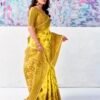 Yellow Silk Plain Saree - Image 3