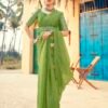 Green Chiffon Plain Saree - Image 6