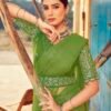 Green Chiffon Plain Saree - Image 8