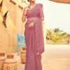 Dusty Pink Chiffon Plain Saree - Image 5