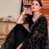 Black Georgette Plain Saree - Image 4