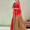 Red & Green Silk Saree - Image 3