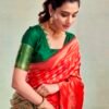Red & Green Silk Saree - Image 6