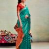 Teal Green Silk Woven Saree - Image 3