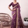 Deep Purple Silk Printed  Saree