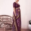 Deep Purple Silk Printed  Saree - Image 3