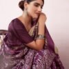 Deep Purple Silk Printed  Saree - Image 5