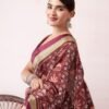 Brown Silk Printed  Saree - Image 5