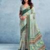 Dusty Green Silk Printed  Saree