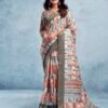 Cream Silk Printed  Saree