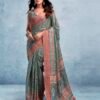 Grey Silk Printed  Saree