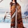 Brown Chiffon Printed  Saree
