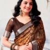 Brown Chiffon Printed  Saree - Image 5