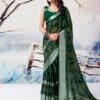 Dark Green Chiffon Printed  Saree
