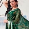 Dark Green Chiffon Printed  Saree - Image 5