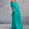 Turquoise Chiffon Printed  Saree - Image 3