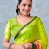 Parrot Green Georgette Printed  Saree - Image 5