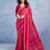 Magenta Silk Printed  Saree