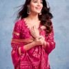 Magenta Silk Printed  Saree - Image 5