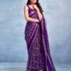 Violet Silk Printed  Saree - Image 3