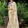 Cream Cotton Printed  Saree