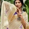 Cream Cotton Printed  Saree - Image 2