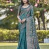 Rama Blue Organza Plain Saree - Image 4