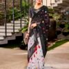 Black Linen Printed  Saree - Image 6