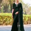 Dark Green Georgette Plain Saree - Image 3